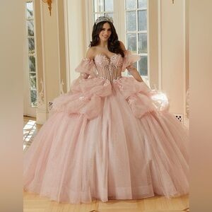 Morilee 34113 a glamorous quinceañera ball gown in Blush Pink